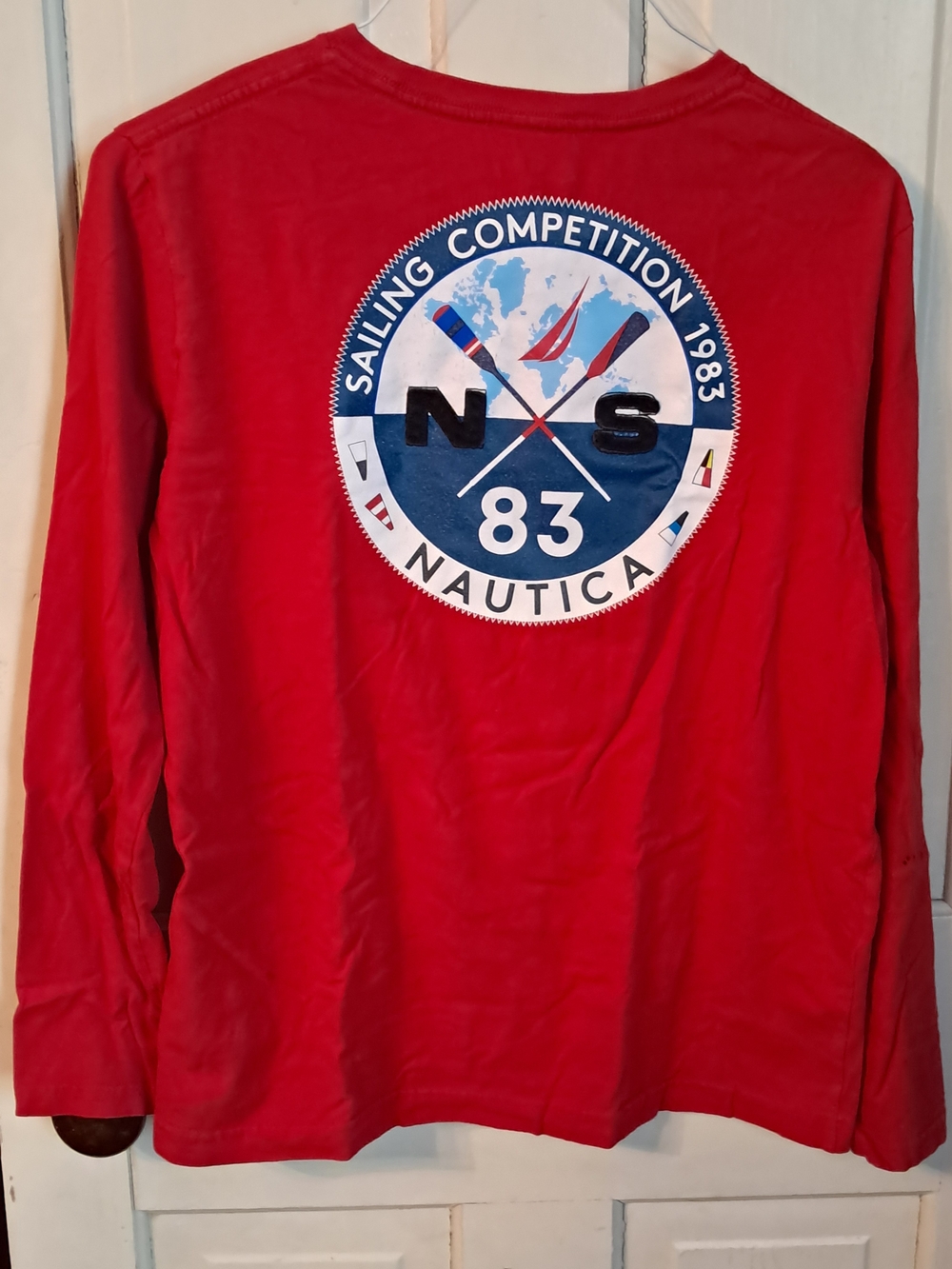 Nautica Men's Red Long-Sleeve Sailing Graphic Shirt